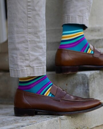 Gestreepte bamboe sokken heren - turquoise