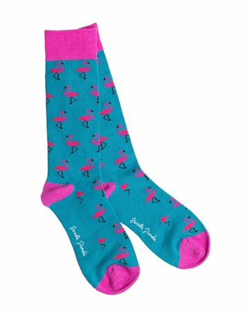 Swole Panda bamboe dames sokken flamingo's - blauw