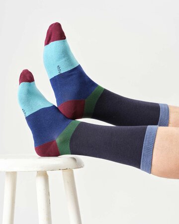Bamboe sokken heren colour block - navy