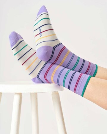 Gestreepte bamboe sokken dames – lavendel paars