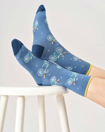 Bamboe dames sokken met fietsen – denim blauw