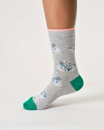 Bamboe dames sokken met fietsen – grey marl