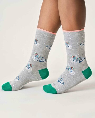 Bamboe dames sokken met fietsen – grey marl