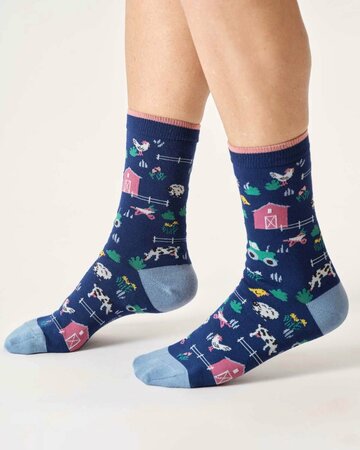 Bamboe sokken dames boerderij – midnight blue