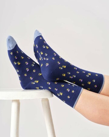 Bamboe sokken dames floral - midnight blue