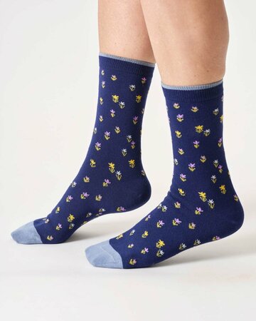 Bamboe sokken dames floral - midnight blue