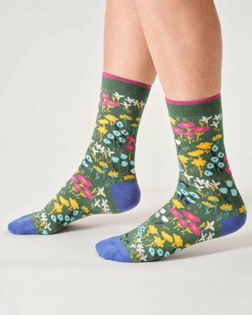 Dames sokken bio-katoen ditsy - eucalyptus green