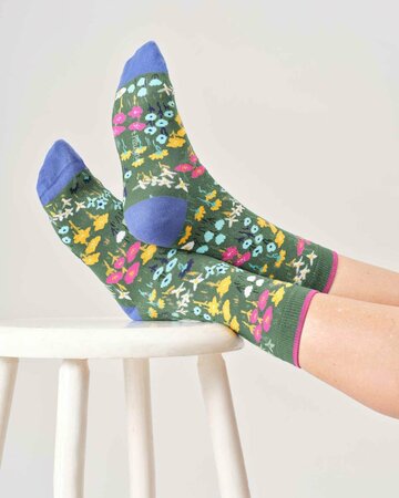 Dames sokken bio-katoen ditsy - eucalyptus green
