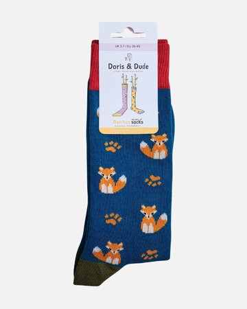 Doris & Dude bamboe damessokken vossen teal blauw