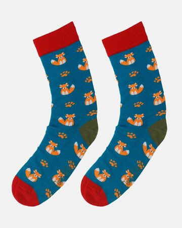 Doris & Dude bamboe damessokken vossen teal blauw