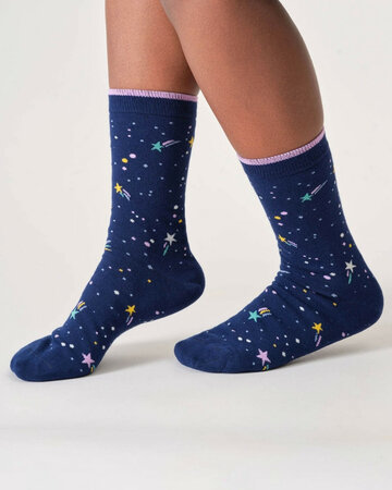 Thought bamboe damessokken sterren - midnight blue