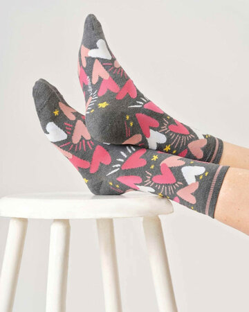 Thought bamboe damessokken hartjes - dark grey marl