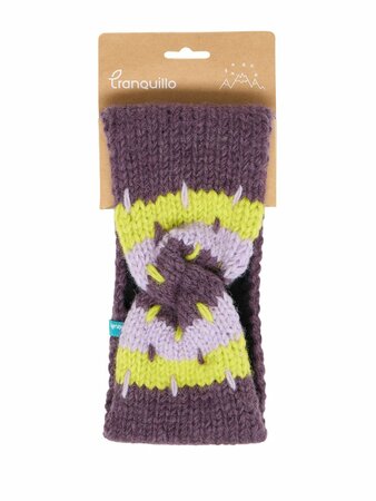 Gebreide wollen hoofdband met patroon - plum