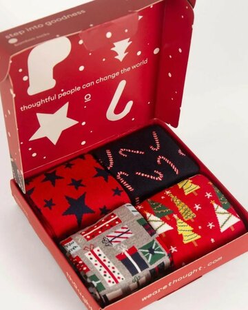 Kerstsokken cadeaudoos heren - candy cane and star