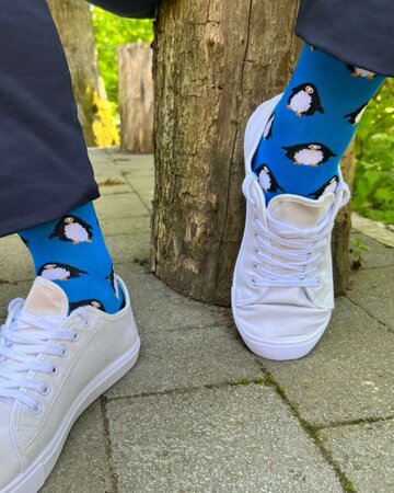 Swole Panda - bamboe sokken heren pinguïn - blauw
