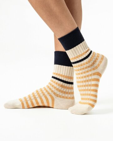 Living Crafts katoenen sokken Maris - navy sun yellow