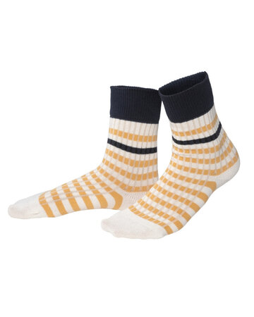 Living Crafts katoenen sokken Maris - navy sun yellow
