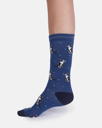 Thought bamboe damessokken met tuxedo katten deep blue
