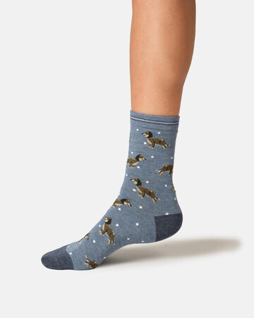 Thought bamboe damessokken met teckel deep blue