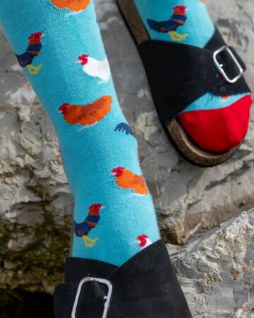 Swole Panda bamboesokken met kippen – blauw