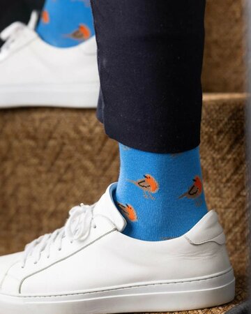 Swole Panda bamboesokken met roodborstjes – blauw