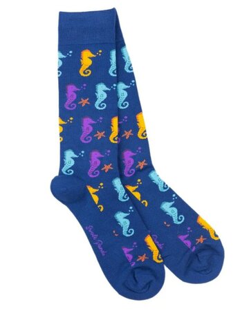 Swole Panda bamboesokken met zeepaardjes – blauw