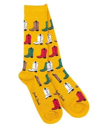 Swole Panda bamboesokken met cowboylaarzen – geel