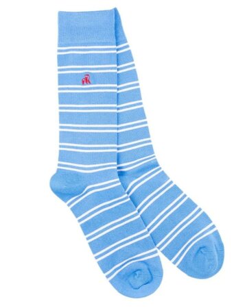 Swole Panda gestreepte bamboesokken lichtblauw