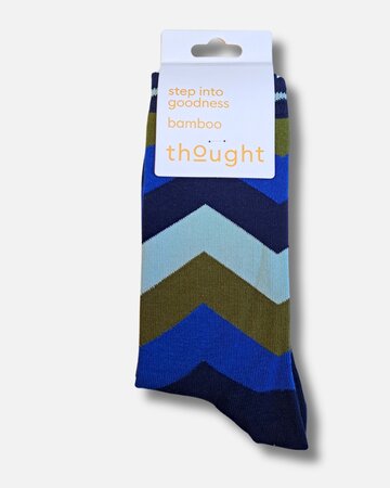 Thought bamboe heren sokken zig zag streep  – midnight blue