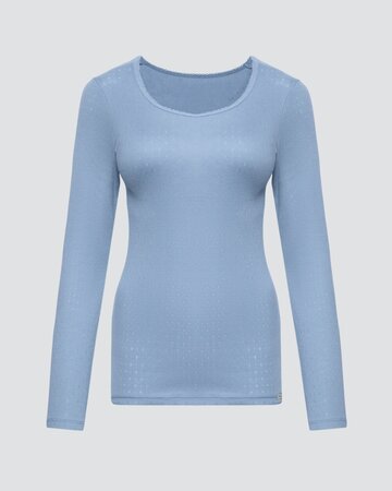 Comazo dames pyjamashirt lange mouwen katoen – lightblue