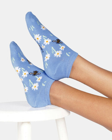 Thought dames enkelsokken bijen - cornflower blue