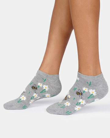 Thought dames enkelsokken bijen - grey marl