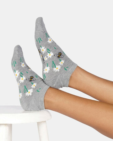 Thought dames enkelsokken bijen - grey marl