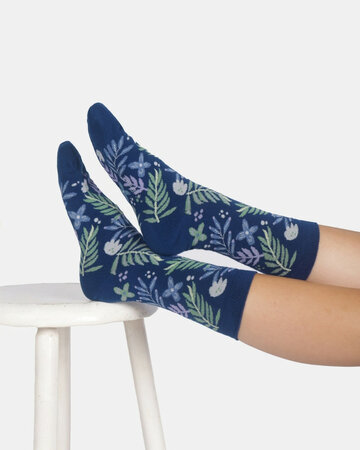 Thought bamboe dames sokken summer leaves - ink blue