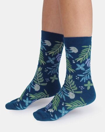 Thought bamboe dames sokken summer leaves - ink blue