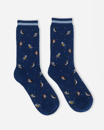 Thought dames sokken vogelprint cadeaudoosje - ink blue