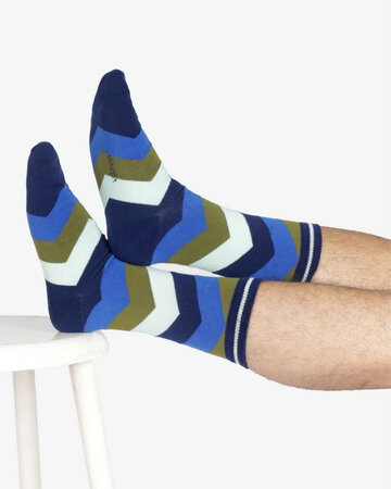 Thought bamboe heren sokken zig zag streep  – midnight blue
