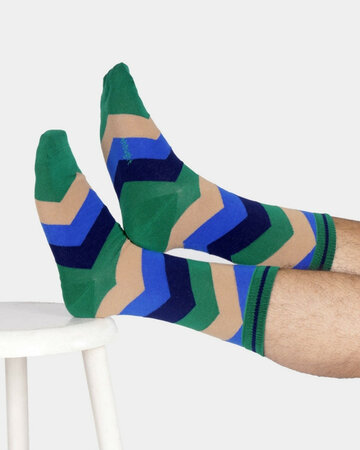Thought bamboe heren sokken zig zag streep  – jewel green