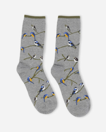 Thought heren sokken vogelprint cadeaudoosje - grey marl 