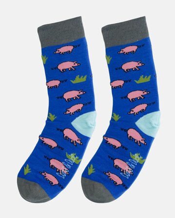 Doris & Dude bamboe damessokken met varkens blauw