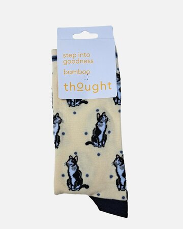 Thought bamboe herensokken met tuxedo katten stone white