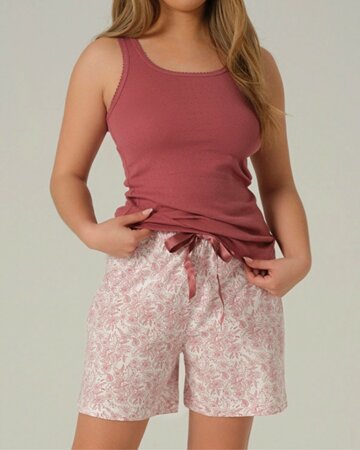 Comazo dames pyjamashort katoen – old rose print
