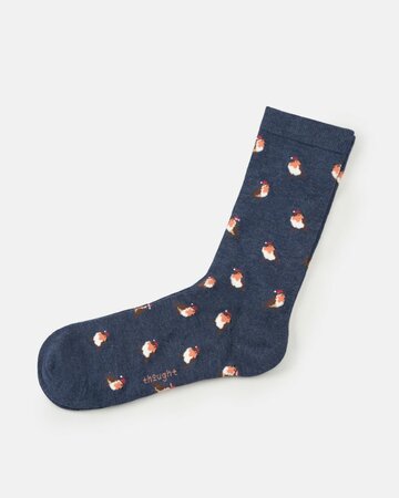 Thought herensokken roodborstjes in cadeaudoosje - blauw