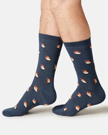 Thought herensokken roodborstjes in cadeaudoosje - blauw