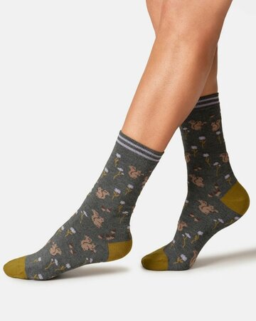 Thought bamboe damessokken eekhoorns cadeaudoosje - dark grey marl