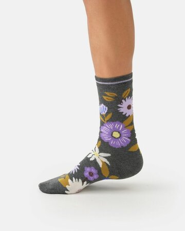 Thought damessokken biologisch katoen Winter Flower - dark grey marl
