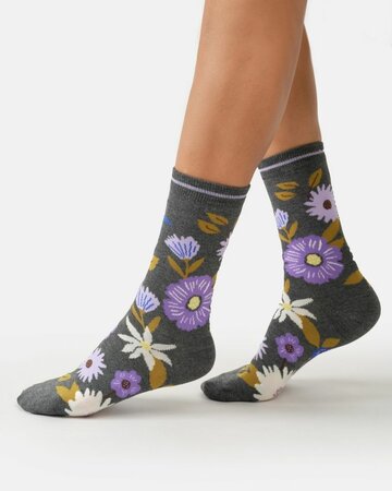 Thought damessokken biologisch katoen Winter Flower - dark grey marl