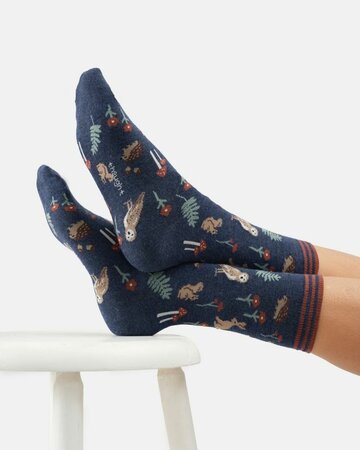 Thought bamboe damessokken bosdieren - indigo blue