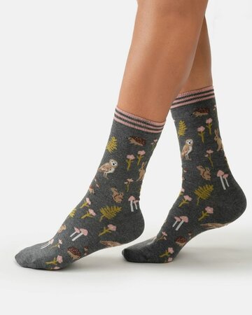 Thought bamboe damessokken bosdieren - dark grey marl