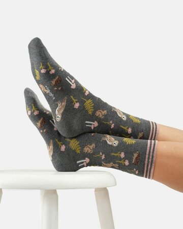 Thought bamboe damessokken bosdieren - dark grey marl